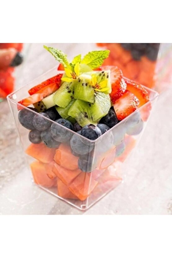 Kübik Prizma Mika Plastik Şeffaf Kapaksız Sunum Kabı 200 Cc .10.* Adet Tatlı & Meze Ve Salata Kasesi