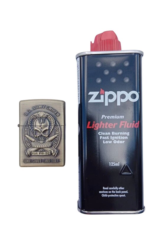 U.S. Army Sniper One Shot One Kill Yazili kabartmali zippo Cakmak