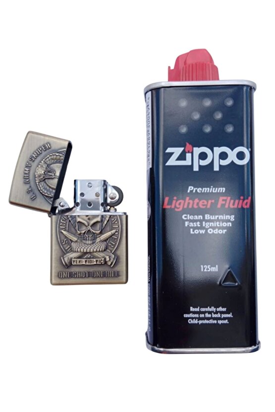U.S. Army Sniper One Shot One Kill Yazili kabartmali zippo Cakmak