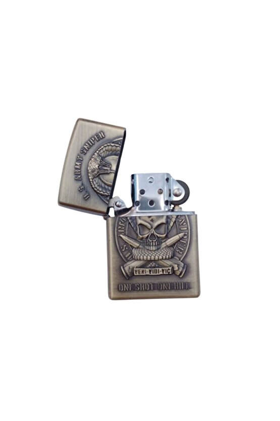 U.S. Army Sniper One Shot One Kill Yazili kabartmali zippo Cakmak