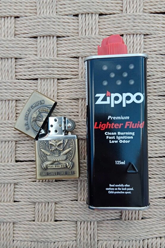 U.S. Army Sniper One Shot One Kill Yazili kabartmali zippo Cakmak