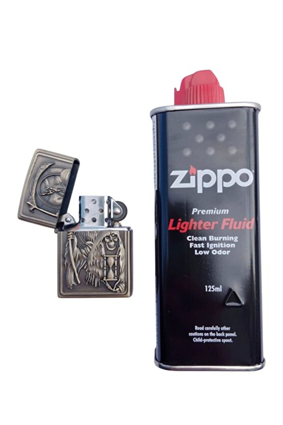 Benzinli Azrail ve Orak Kabartmali premium zippo Cakmak