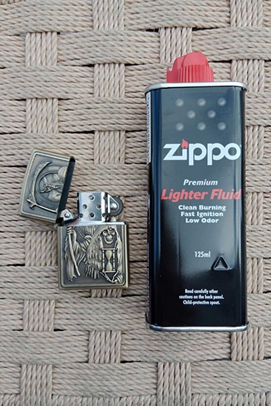 Benzinli Azrail ve Orak Kabartmali premium zippo Cakmak