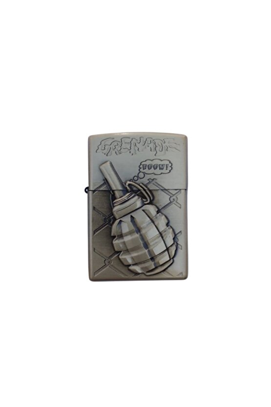 Benzinli Grenade Boom Yazili Kabartmali El Bombasi Desenli Zippo Cakmak