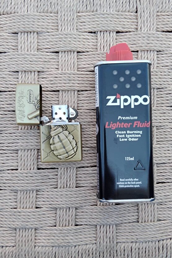 Benzinli Grenade Boom Yazili Kabartmali El Bombasi Desenli Zippo Cakmak