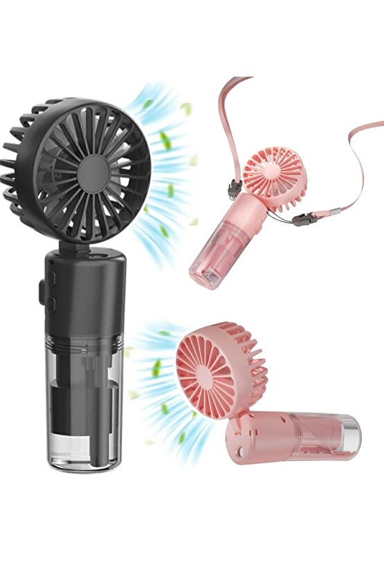 Mor Mini Fan Şarjlı El Fanı Su Püskürtmeli Boyuna Asmalı Mini Klima Fan Vantilatör