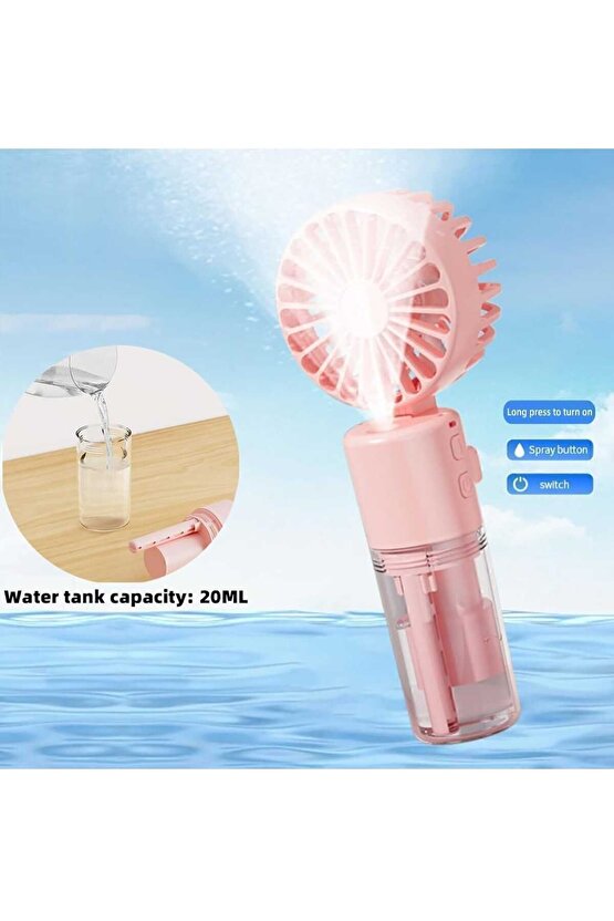 Mor Mini Fan Şarjlı El Fanı Su Püskürtmeli Boyuna Asmalı Mini Klima Fan Vantilatör