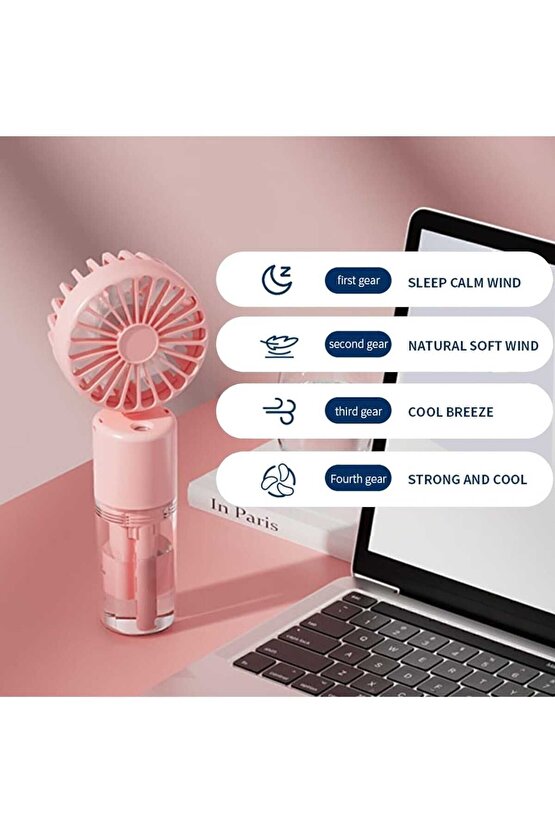 Mor Mini Fan Şarjlı El Fanı Su Püskürtmeli Boyuna Asmalı Mini Klima Fan Vantilatör