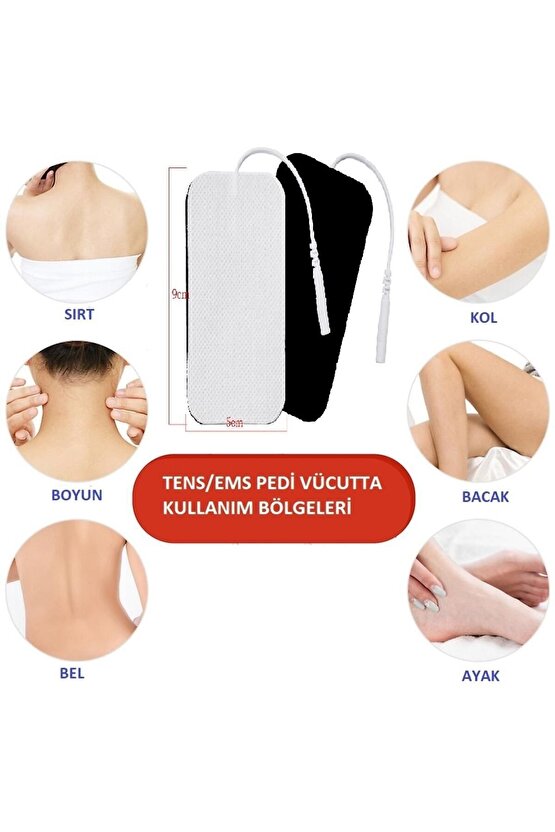 Everyway Tens Pedi Fizik Tedavi Cihazı Için Yapışkanlı Tens Elektrodu 5 Cm X 9 Cm 4 Adet Soketli