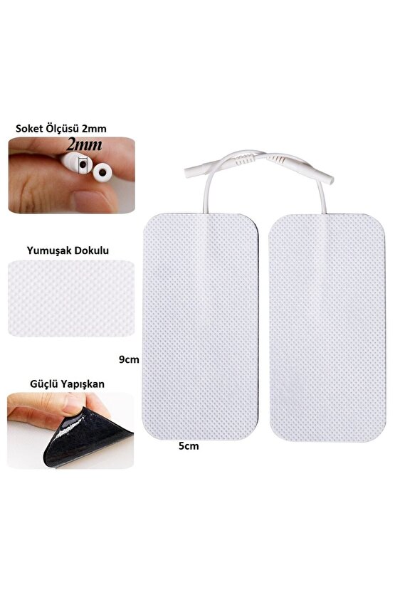 Everyway Tens Pedi Fizik Tedavi Cihazı Için Yapışkanlı Tens Elektrodu 5 Cm X 9 Cm 4 Adet Soketli