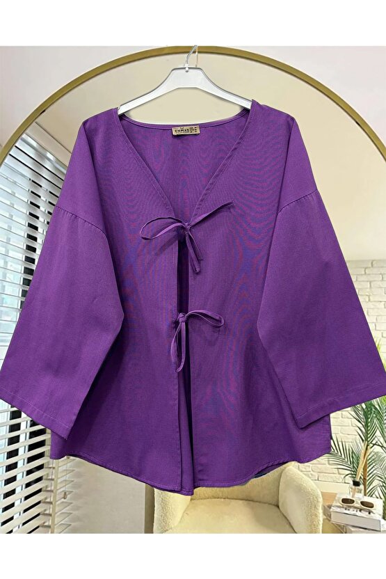 Önü Baglamalı Mor Kimono Tunik