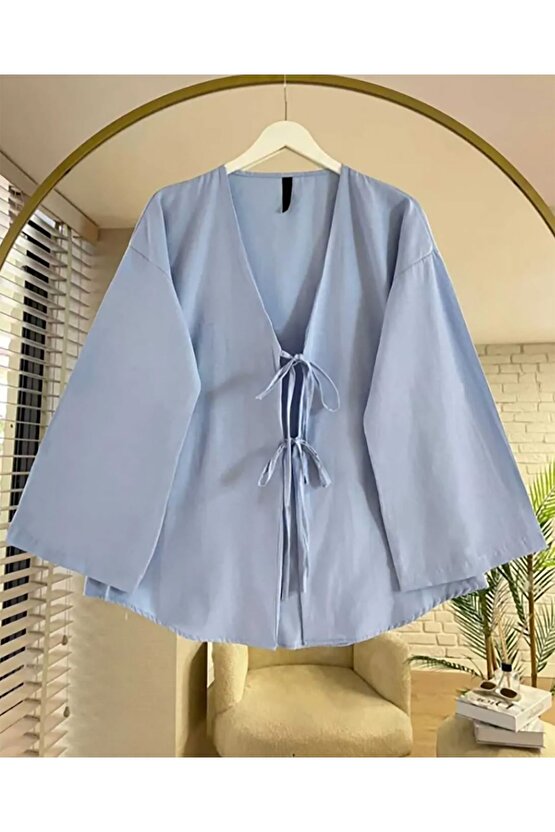 Önü Baglamalı Bebe Mavi Kimono Tunik