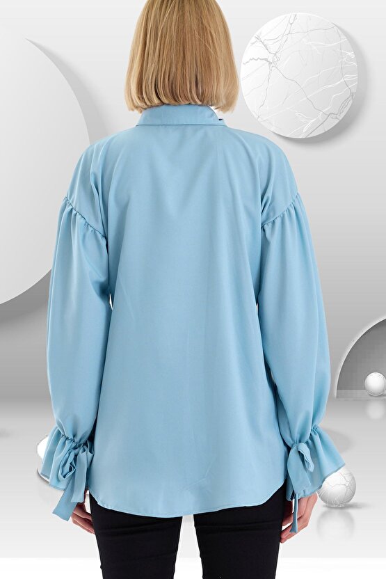 Oversize Büzgü Detaylı Saten Bluz