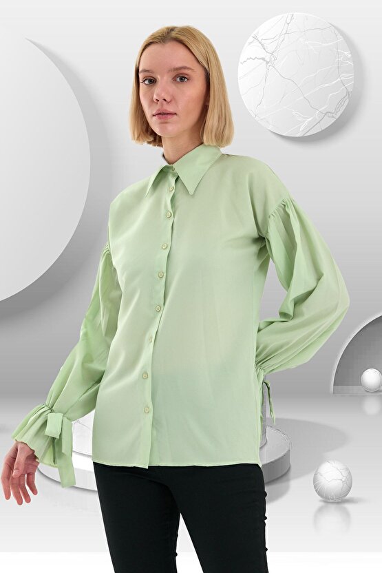 Oversize Büzgü Detaylı Saten Bluz