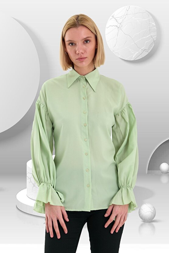 Oversize Büzgü Detaylı Saten Bluz