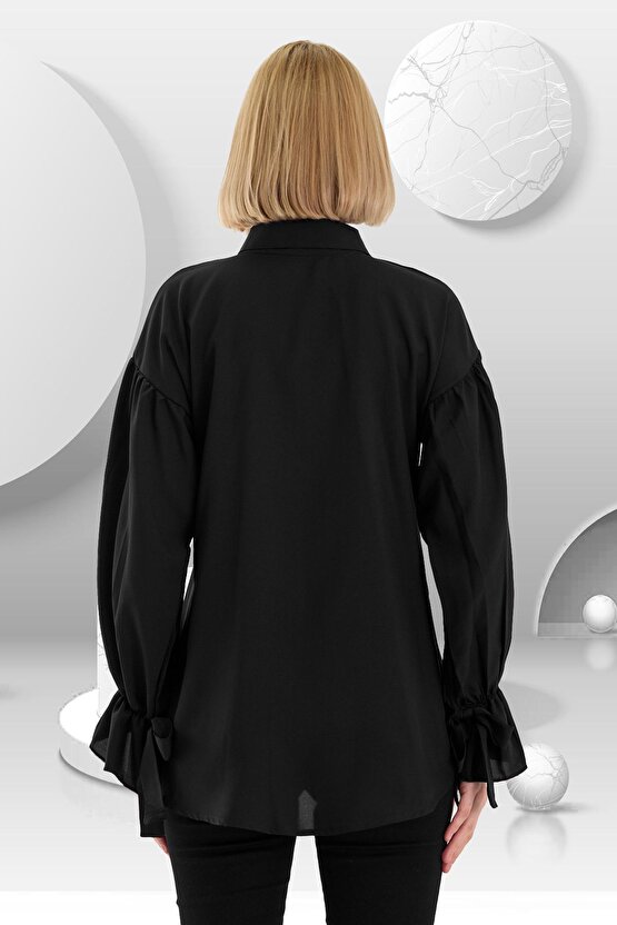 Oversize Büzgü Detaylı Saten Bluz