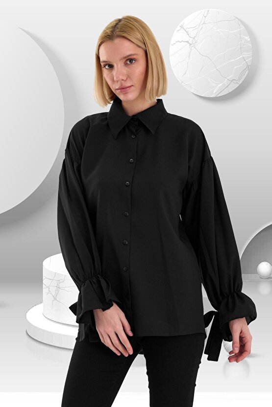 Oversize Büzgü Detaylı Saten Bluz