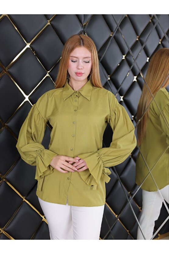 Oversize Büzgü Detaylı Saten Bluz