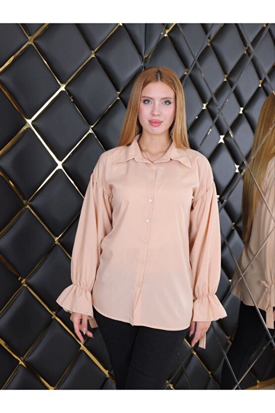 Oversize Büzgü Detaylı Saten Bluz
