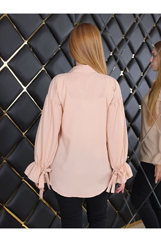 Oversize Büzgü Detaylı Saten Bluz