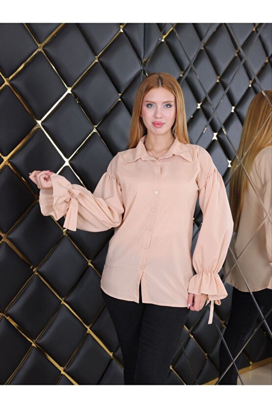 Oversize Büzgü Detaylı Saten Bluz