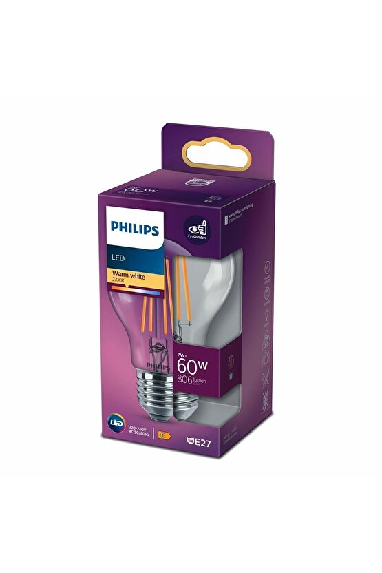 Filament Ampul Şeffaf 60 W Sarı Işık A60 E27