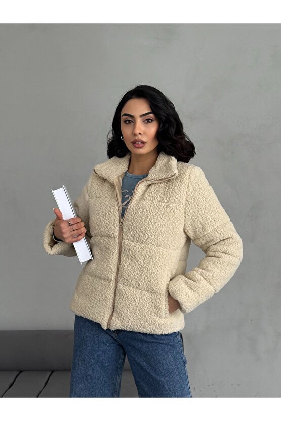 Peluş kabartma teddy şişme mont