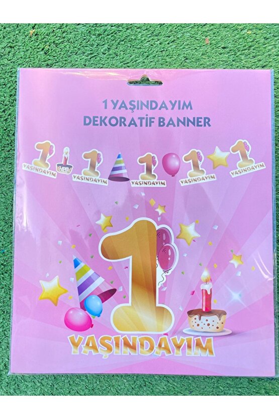 1 Yaşındayım Pembe Dekoratif Banner Bayrak Kız