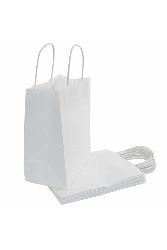Beyaz Kraft Kâğıt Poşet (32x12x41 Cm) Burgu Saplı Kâğıt Torba (25 Adet) Kâğıt Çanta