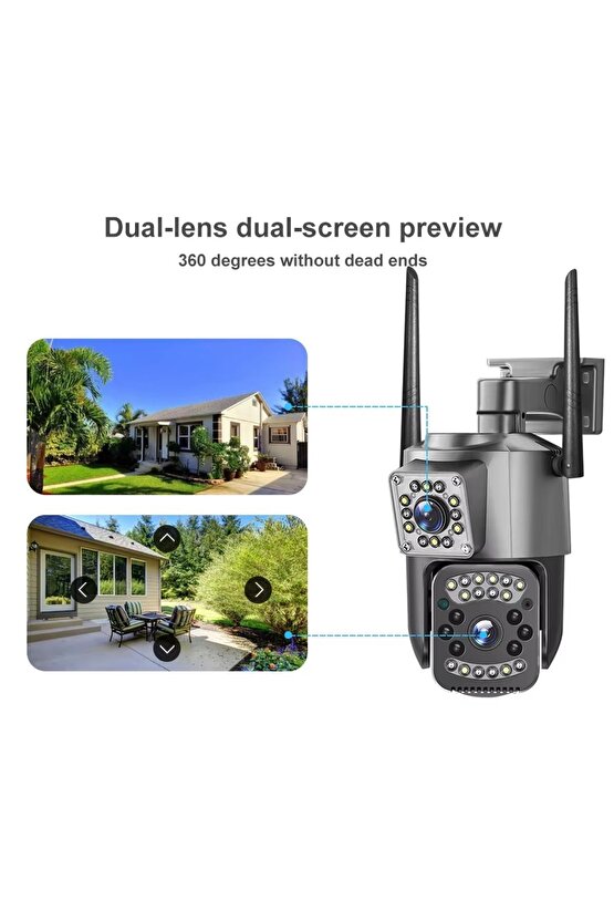 2+2 MP 4K ULTRA HD GECE GÖRÜŞLÜ ÇİFT KAMERALI GÜVENLİK KAMERASI DIŞ MEKAN İP KAMERA WİFİ Lİ