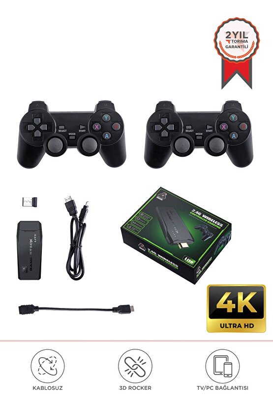 Gc-05 Siyah 2.4g Nostaljik Çift Kablosuz Atari Denetleyici Video Oyun Konsolu