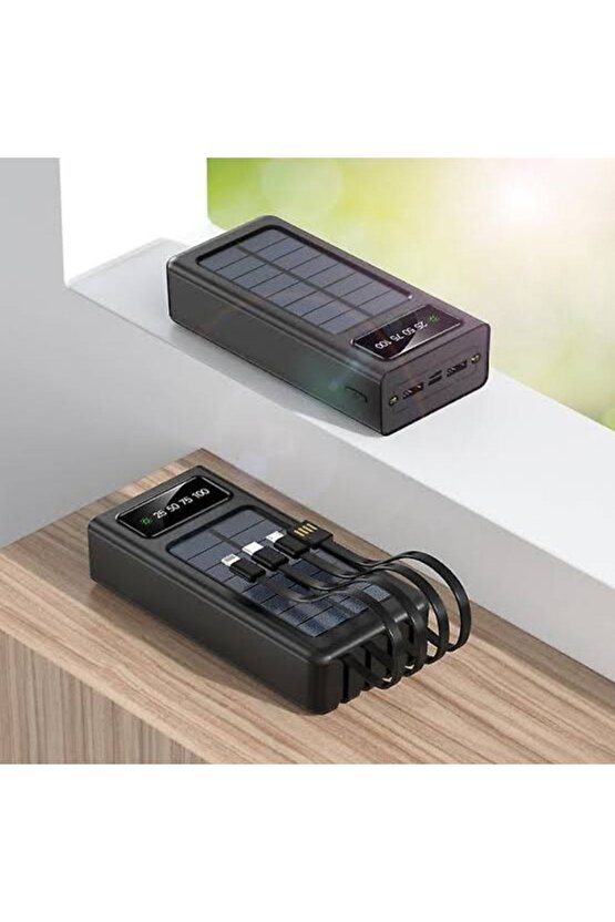 20000 Mah Güneş Enerjili Powerbank Ios Android Uyum Lcd Ekranlı Type C Mikro Usb Lightning Çıkışlı
