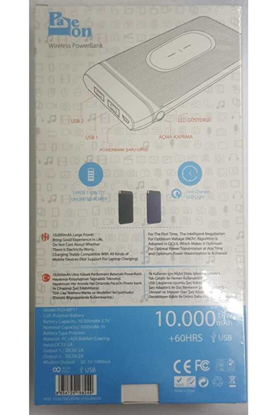 10000 Mah Kablosuz Powerbank Taşınabilir Şarj Aleti Çift Usb Çıkışlı Wp11