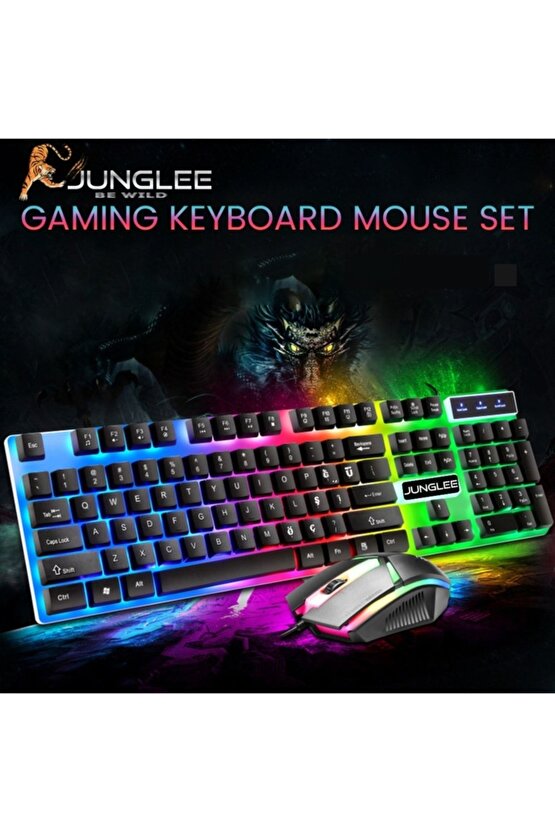 Led Işıklı Oyuncu Klavye Mouse Seti Usb Girişli Kablolu J-1001