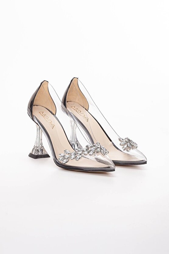 Kadın Şeffaf Taşlı Siyah stiletto