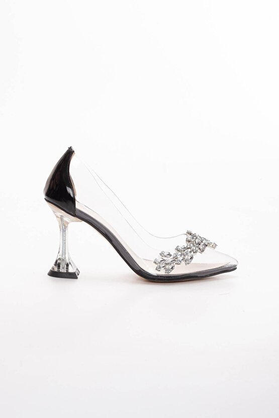 Kadın Şeffaf Taşlı Siyah stiletto