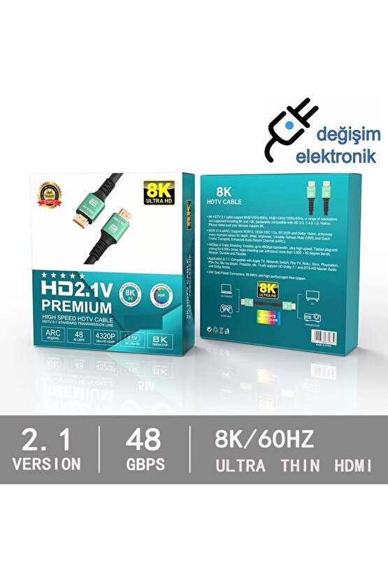 5 Metre 8k Hdmi Kablo Hd 2,1V