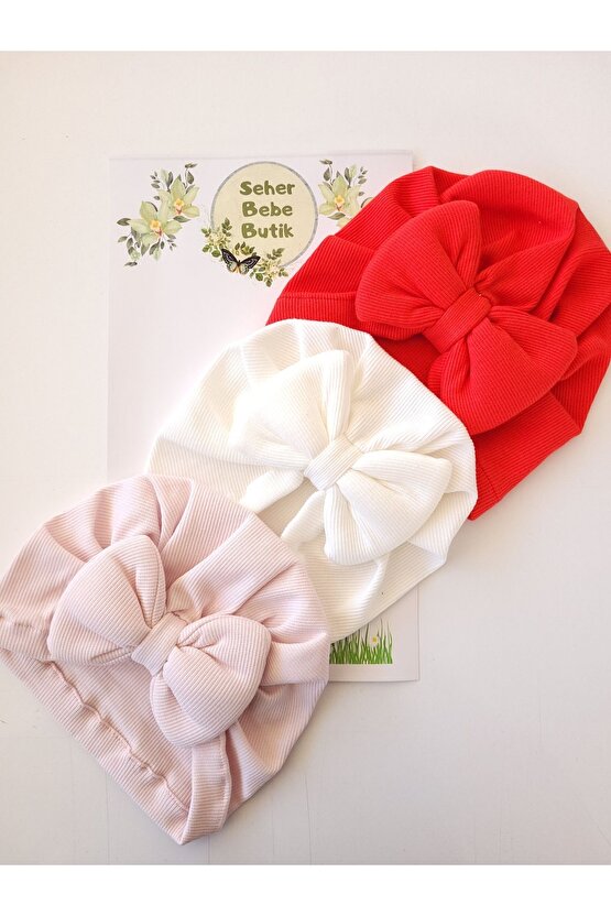 Kız Bebek & Çocuk Renkli Fiyonklu Bone 3Lü Set
