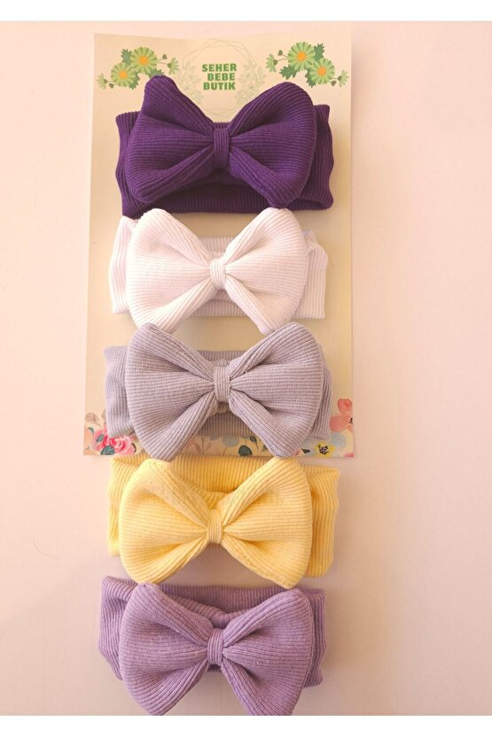 Kız Bebek & Çocuk Fiyonklu Bandana Set - Yumuşak- Esnek