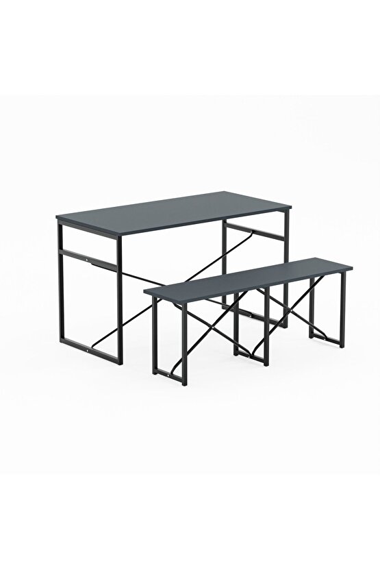 Masa Takımı Bench Bank Masa Seti 120x60 Mutfak ve Yemek Masası Füme 1561