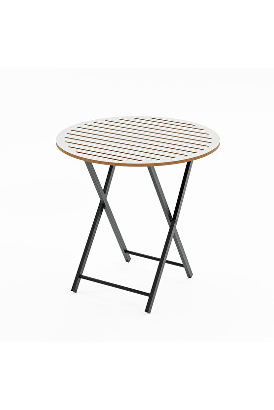 Katlanır 4 Kişilik Yuvarlak Bahçe Masası Bistro Masa 70x70 Beyaz 1507