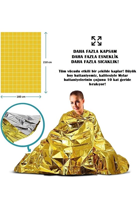 Deprem Afet Hipotermi Termal Acil Durum Battaniyesi Çift Taraflı Büyük Boy (160*210 CM)