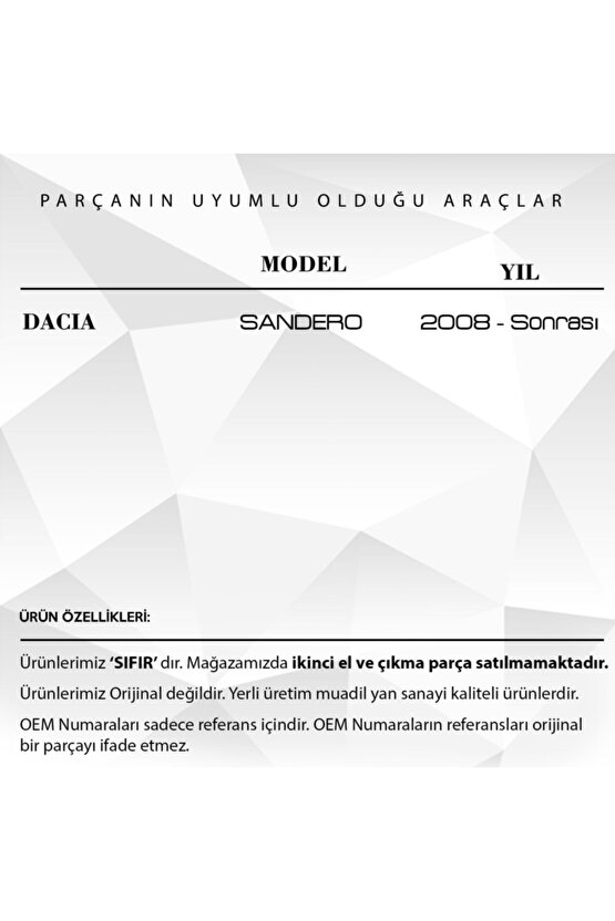 Dacıa Sandero Iı  Uyumlu Arka Tampon Bağlantı Spotu Sağ