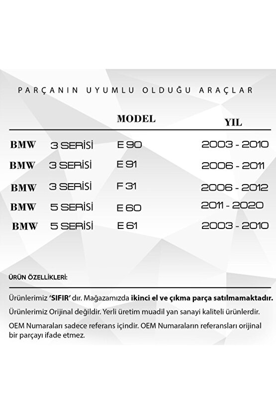 Bmw 6 Serisi E63 F13 Için Arka Perde Tamir Plastik Parçası Klips 2li