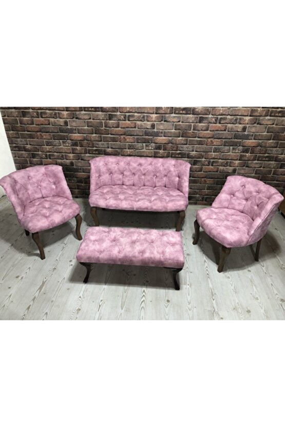 Elizzan Pembe Çay Seti Koltuk Berjer 2+1