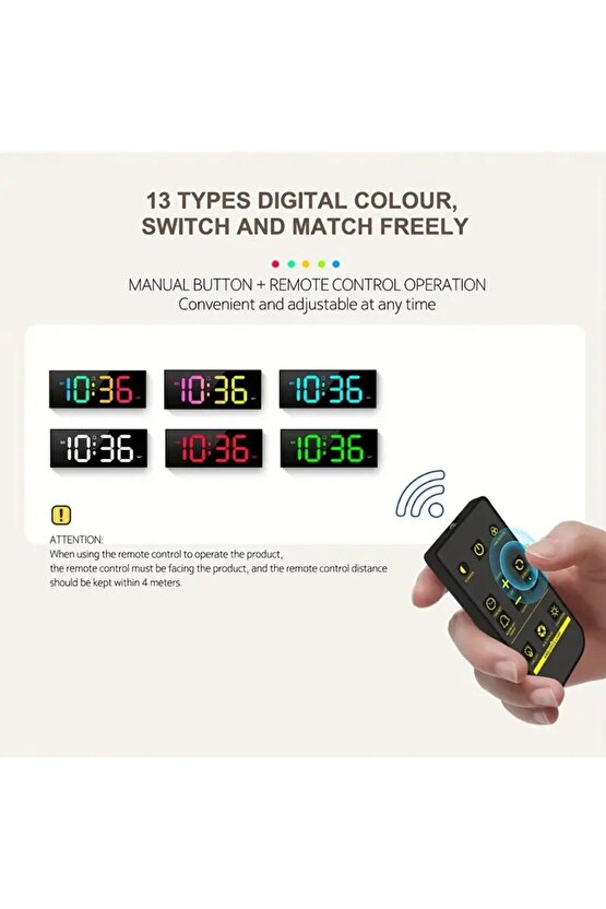 SMOUING 30.48cm Dijital Duvar Saati, Büyük Ekran ile 13 RGB Renk Değişimi, LED Alarm Saati ile Uzakt