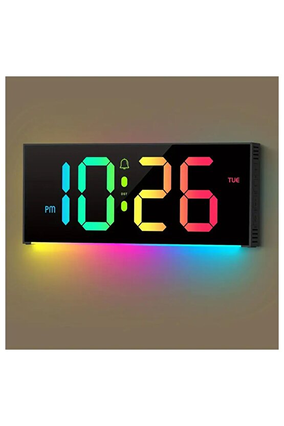 SMOUING 30.48cm Dijital Duvar Saati, Büyük Ekran ile 13 RGB Renk Değişimi, LED Alarm Saati ile Uzakt