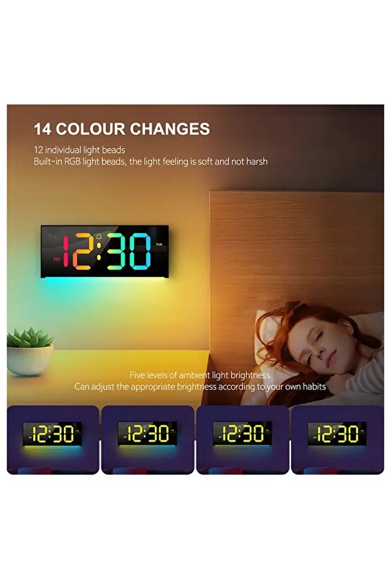 SMOUING 30.48cm Dijital Duvar Saati, Büyük Ekran ile 13 RGB Renk Değişimi, LED Alarm Saati ile Uzakt