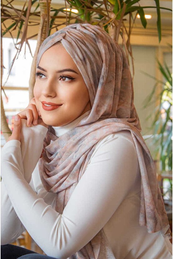Ebruli Kelebek Model Büzgülü Hazır Şal