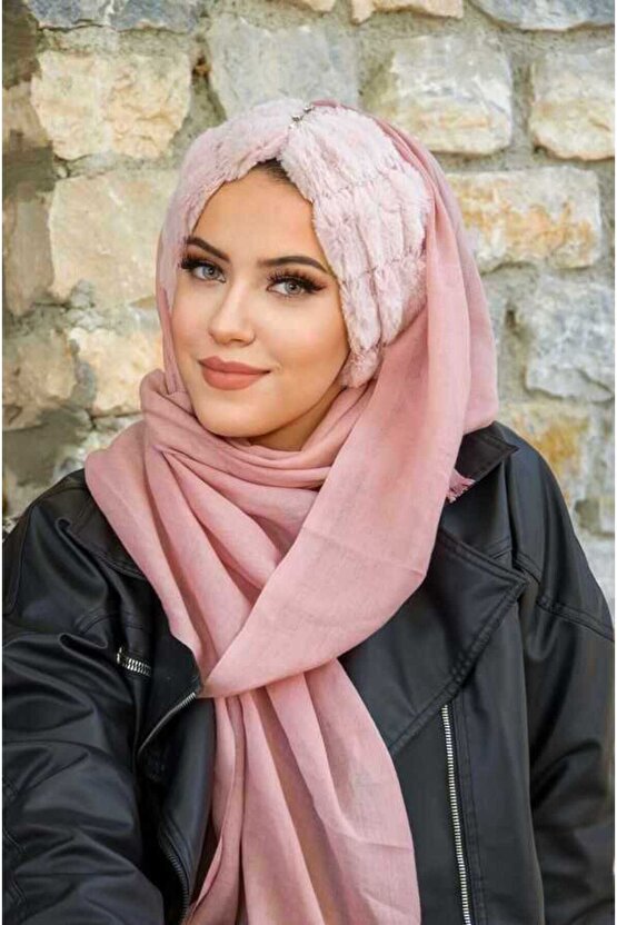 Pudra Kürk İncili Kışlık Hazır Şal